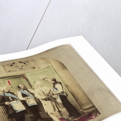 Scene in interior: three Freemasons and bound man by Anonymous