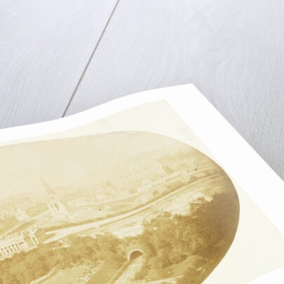 Oval view of Edinburgh, Scotland, with the monument to Sir Walter Scott by John Thomson