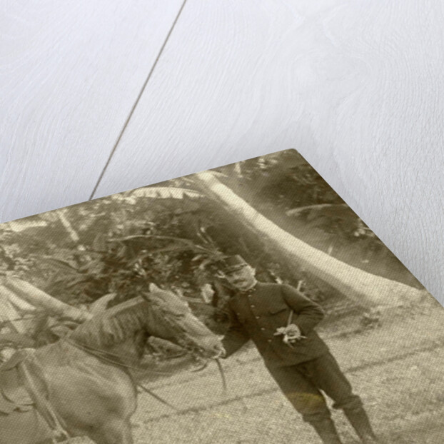 Portrait of a soldier with horse in the Dutch East Indies, Indonesia by Anonymous