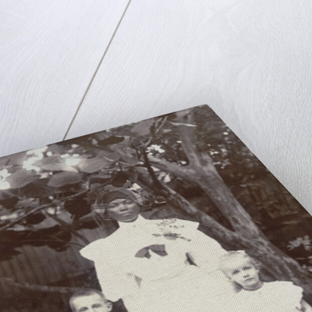 Portrait of Surinamese nanny with two white children by Augusta Curiel