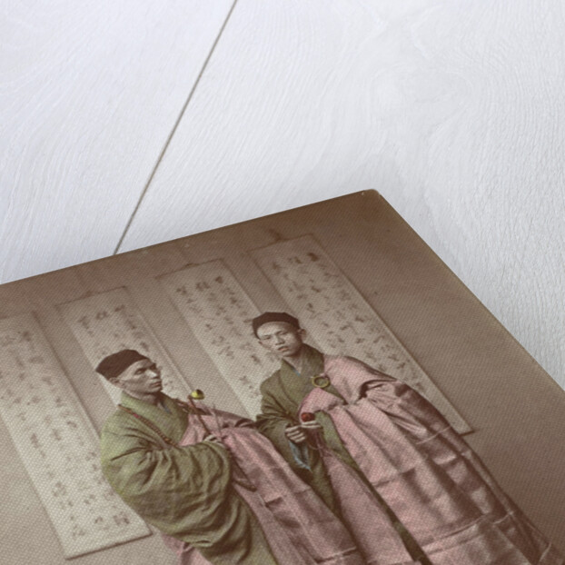 Portrait of two Chinese Buddhist monks with rosary, bell and slit drum by Baron Raimund von Stillfried und Ratenitz
