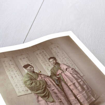 Portrait of two Chinese Buddhist monks with rosary, bell and slit drum by Baron Raimund von Stillfried und Ratenitz