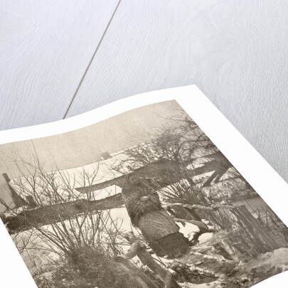 Woman on a bridge in a winter landscape by Peter Henry Emerson