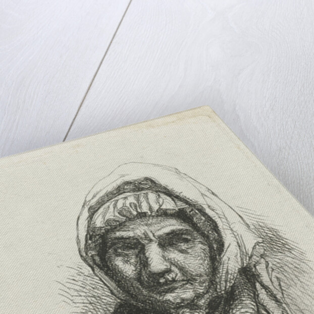 Face of an old woman with a headscarf by Jacob Taanman