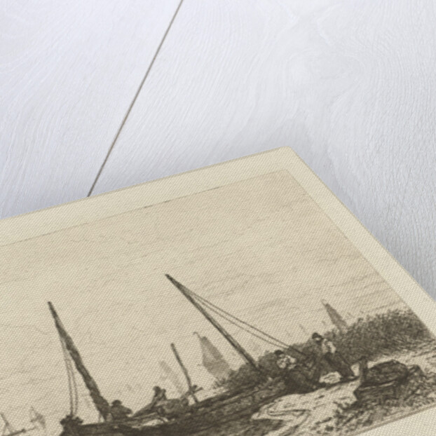 The Zuiderzee. In the foreground, a bank with a fishing boat by Johan Conrad Greive