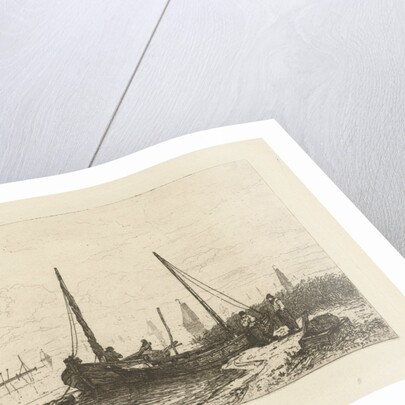 The Zuiderzee. In the foreground, a bank with a fishing boat by Johan Conrad Greive