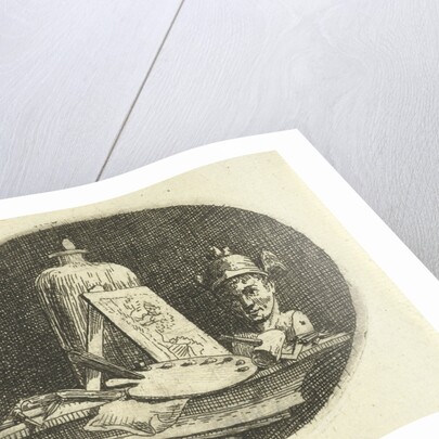 Still life with palette, painting and bust of Mercury by Anthonie van den Bos