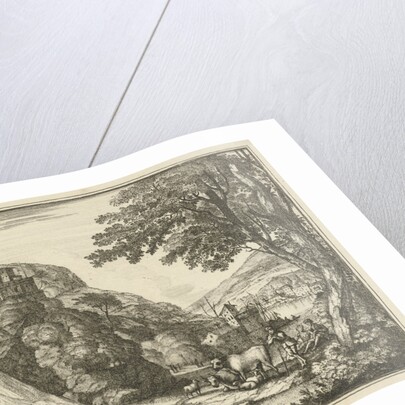 Shepherd with animals at a waterfall by Gerard Melder