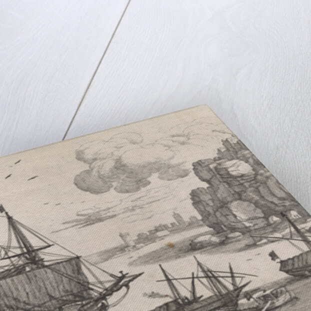 Ships in a harbor by Antoine Bonenfant