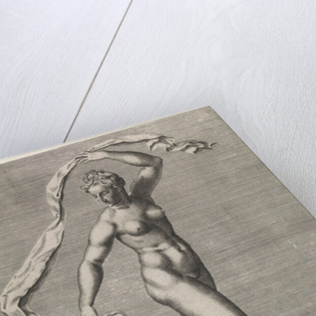 Diana as the moon goddess Luna on a cloud, the moon on the forehead, from a series of prints with planets by Pieter Valck