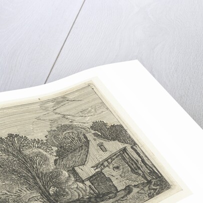 Farmhouse between trees on a river by Anonymous