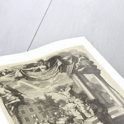 The wedding couple is standing on the steps of a classical buildin by Jan Wandelaar