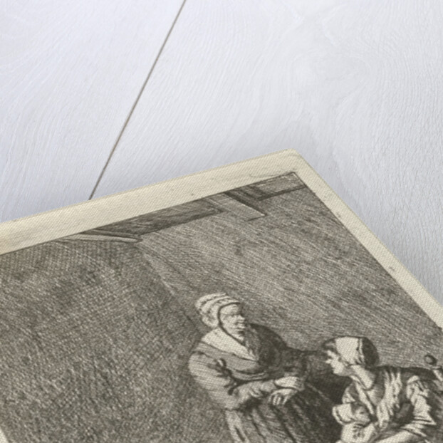 Two women and a crib by Pieter Kikkert