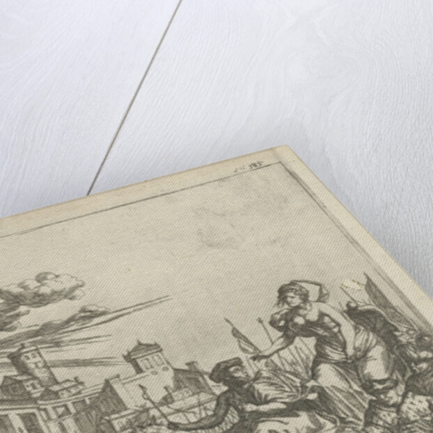 Tullia driving her car over the corpse of her father by Arnold Houbraken