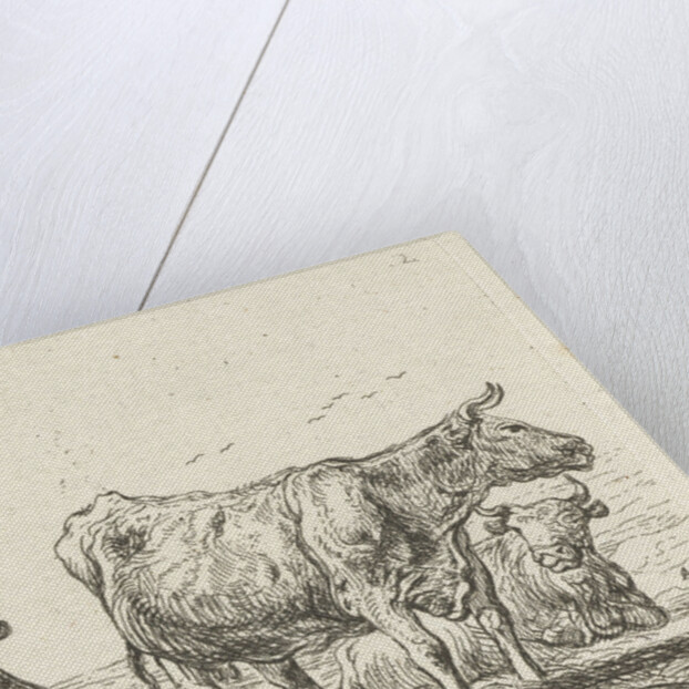 Two cows with two shepherds by Ernst Willem Jan Bagelaar