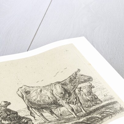 Two cows with two shepherds by Ernst Willem Jan Bagelaar