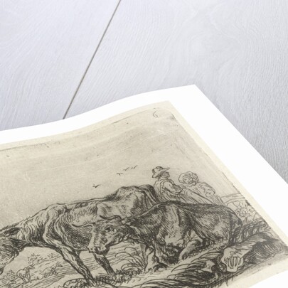 Two cows with a shepherd and a child by Ernst Willem Jan Bagelaar