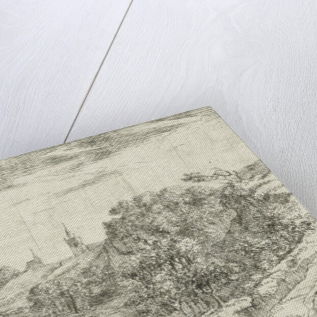 Dunes with churches and horseman at Scheveningen by Dirk Vis Blokhuyzen