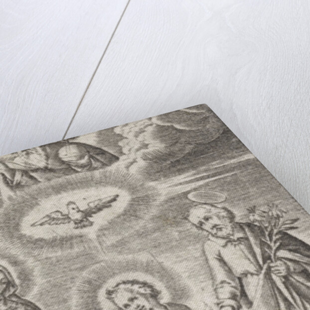 Young Christ between Mary and Joseph, and above them Holy Spirit and God by Peter van Lackveldt