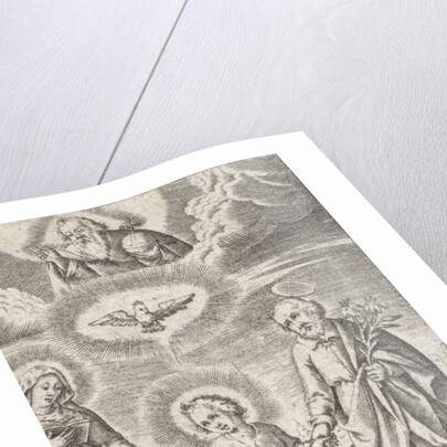 Young Christ between Mary and Joseph, and above them Holy Spirit and God by Peter van Lackveldt