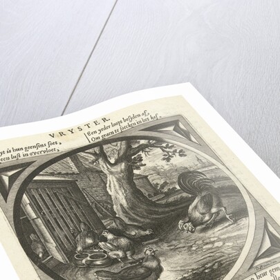 Chickens and rooster in a hen house by Daniël van den Bremden