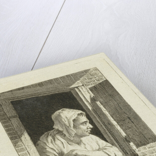 Woman leaning on arms in window opening by Cornelis van Cuylenburgh II