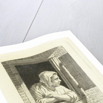 Woman leaning on arms in window opening by Cornelis van Cuylenburgh II