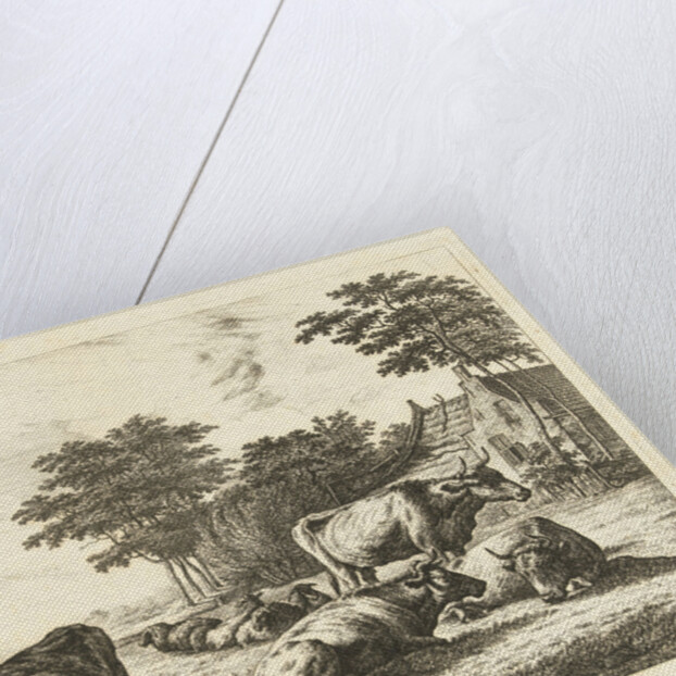 Cows and sheep lying in meadow for farm by Johannes van Cuylenburgh