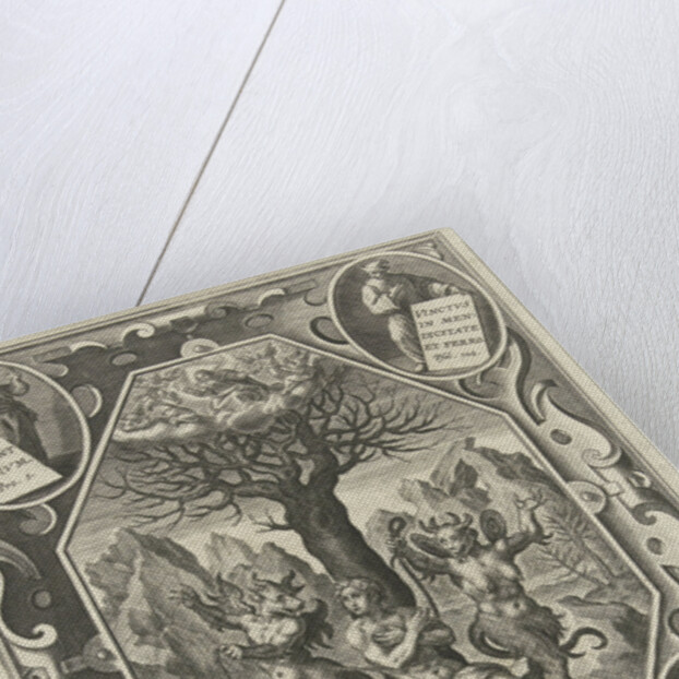 A young man is chained to a tree by two devils by Karel van Mallery