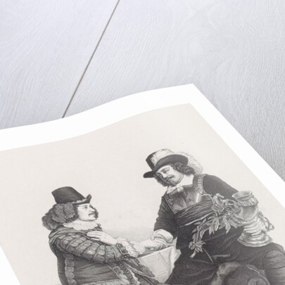 Captain Cornelis Jansz Witsen (with the silver drinking horn) and Lt. Johan Oetgens of Waveren shaking hands at the conclusion of the Peace of Munster by Edouard Taurel