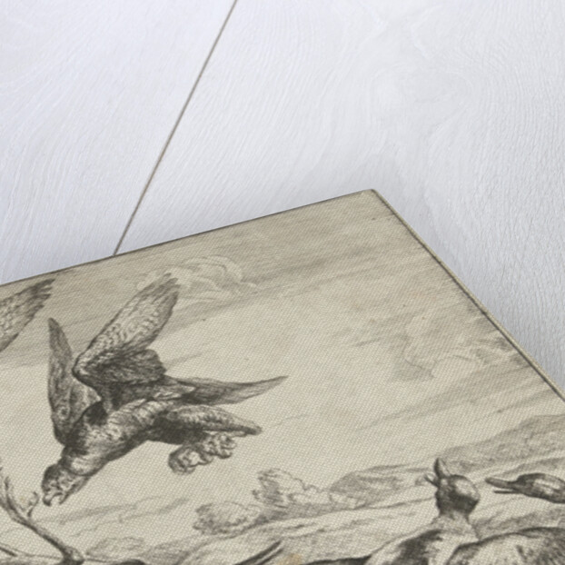 Two falcons attack a heron by Peeter Boel