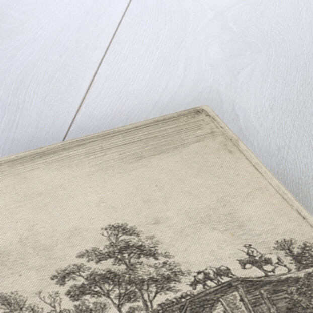 Shepherd with cattle on a wooden bridge by Anthonie Waterloo