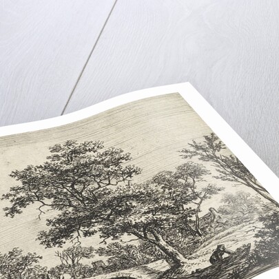 Figures at a stone bridge by Anthonie Waterloo