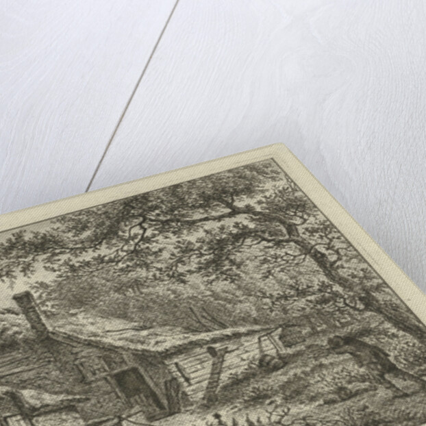 Barnyard with a man with deadwood by Hermanus Fock