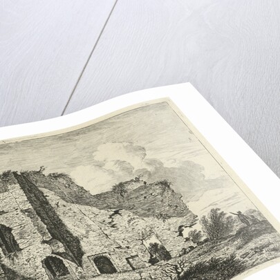 Shepherds with dog near a ruin by Hermanus Fock