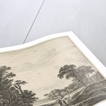 On a path on the edge of The Hague Forest, walk a few walkers and a dog by Roelant Roghman