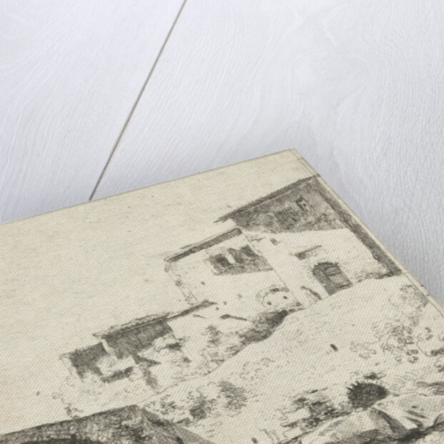 Stone bridge with donkey driver at homes by Cornelis van Poelenburch