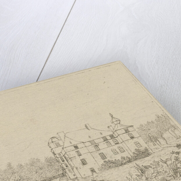 Side view of the castle Cannenburch with houses in the access by baron Reinierus Albertus Ludovicus van Isendoorn a Blois