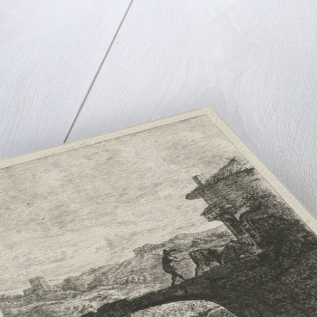 Fisherman at a bridge by baron Reinierus Albertus Ludovicus van Isendoorn à Blois