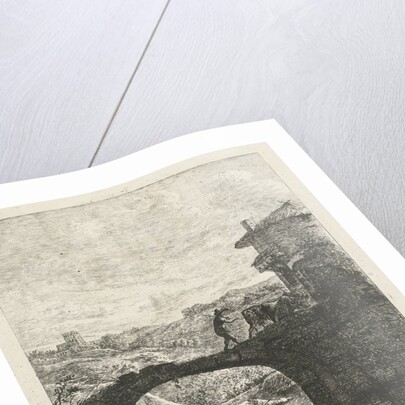 Fisherman at a bridge by baron Reinierus Albertus Ludovicus van Isendoorn à Blois