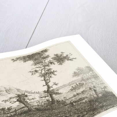 A road leads to a tavern with a sign left on the hill, right on the water sailing a boat with passengers by baron Reinierus Albertus Ludovicus van Isendoorn à Blois