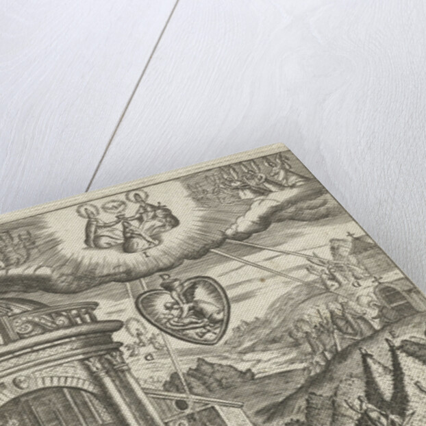 Emblem with veneration of Saint Francis of Assisi who lived in virtue by Hendrik Aertssens