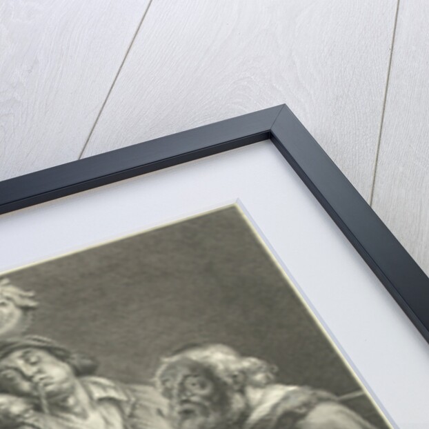A mother sits with a small child playing flute on her lap on a set table by Schelte Adamsz. Bolswert