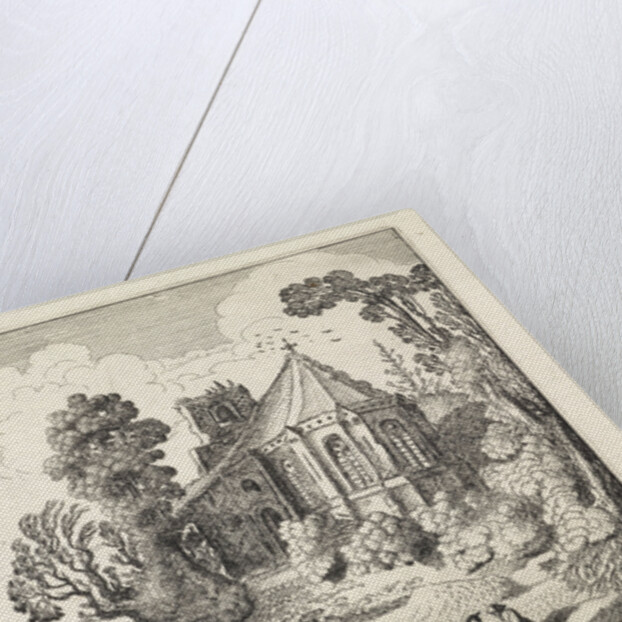 Figures on a country road near a church ruin by Jan van de Velde II