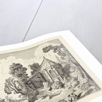 Figures on a country road near a church ruin by Jan van de Velde II
