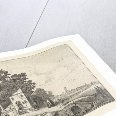 House by a stone bridge into a river landscape by Jan van de Velde II