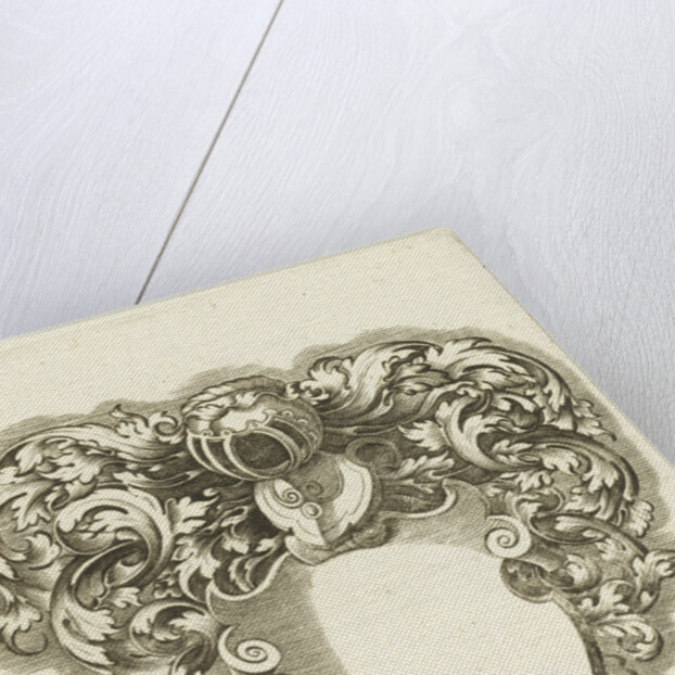 Coat of arms without the peacock on the helmet, without band and with a blank shield by Michiel le Blon