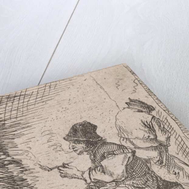 Smoking farmer by the fire by Anonymous