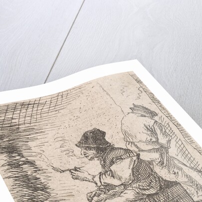 Smoking farmer by the fire by Anonymous