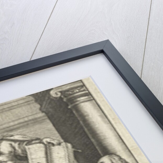 Justice enthroned on base between mental and emperor, Romulus and Remus suckled by the wolf by Lowijs Elzevier III